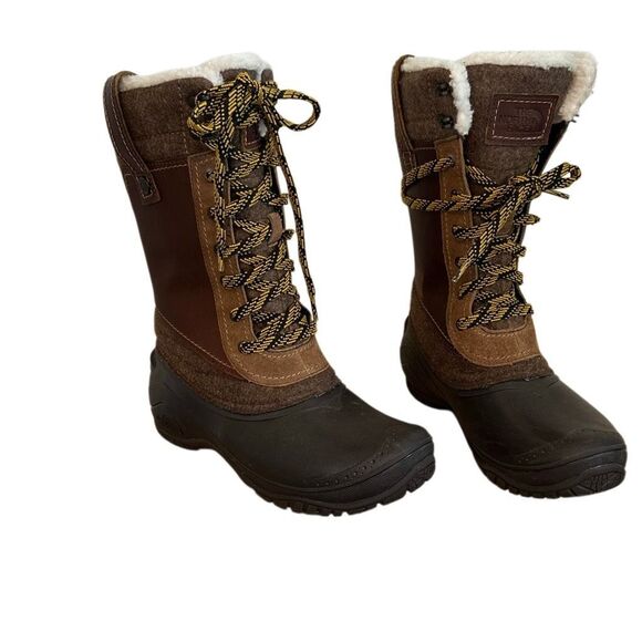 The North Face Brown Leather Wool Felt Tall Snow Winter Boots 7 - Picture 1 of 11
